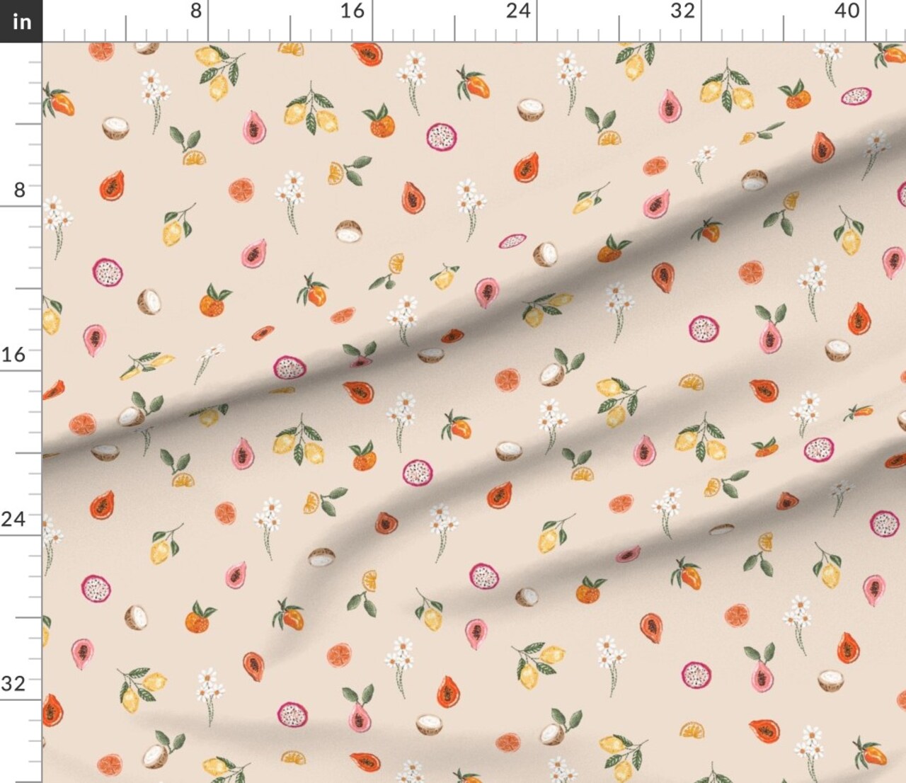 Little Fruit Small Scale Beige Tan Summer Floral Mango Dragon Papaya Custom Printed Fabric by Spoonflower Various Fabrics by the Yard or Fat Quarter